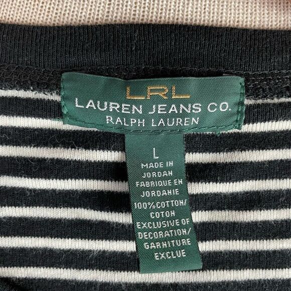 Lauren Ralph Lauren Long Sleeve Black and White Striped Shirt Size L EUC - Picture 8 of 8